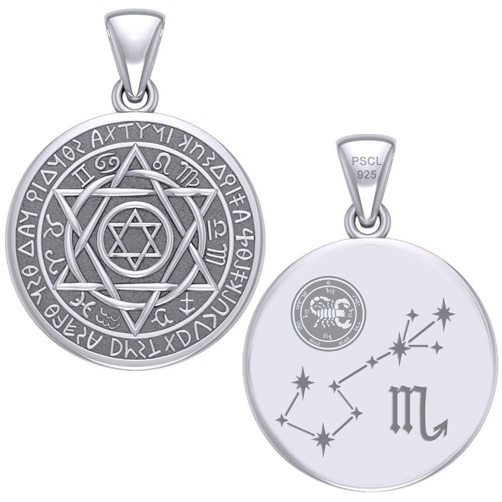 Large Seal of Solomon with Zodiac Symbol Sterling Silver Pendant TMD320-Scorpio