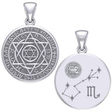 Large Seal of Solomon with Zodiac Symbol Sterling Silver Pendant TMD320-Scorpio