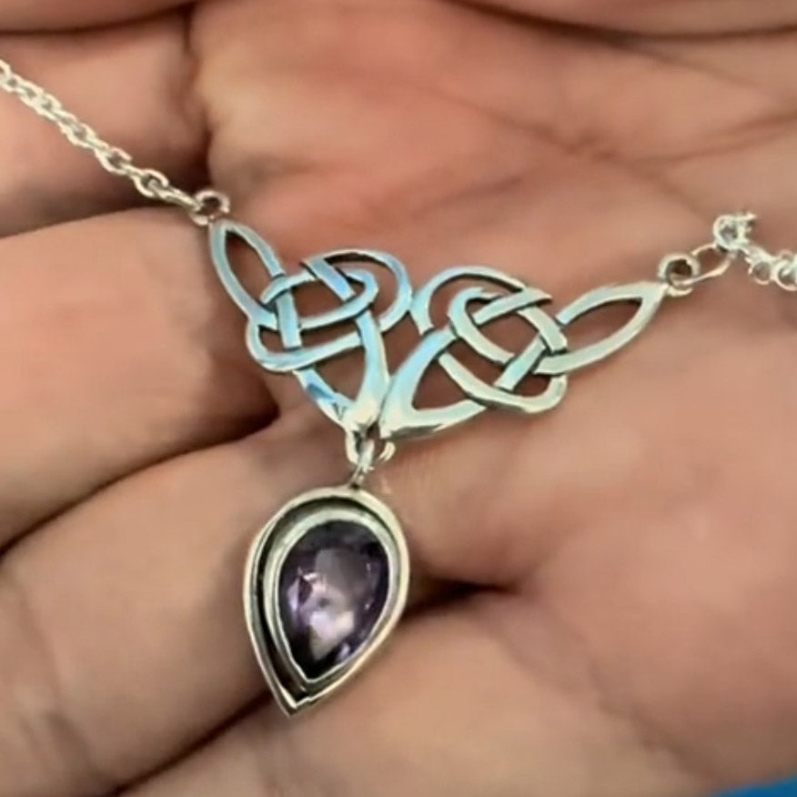 Celtic Knotwork Sterling Silver Necklace with Gemstones TN066