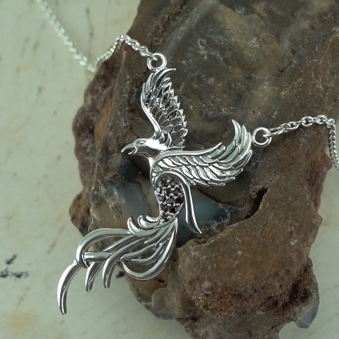 Alighting breakthrough of the Mythical Phoenix ~ Sterling Silver Pendant TNC232