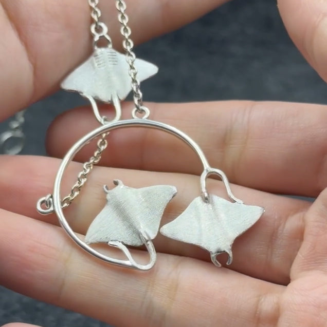 Quadruple Manta Ray Sterling Silver Necklace TNC561