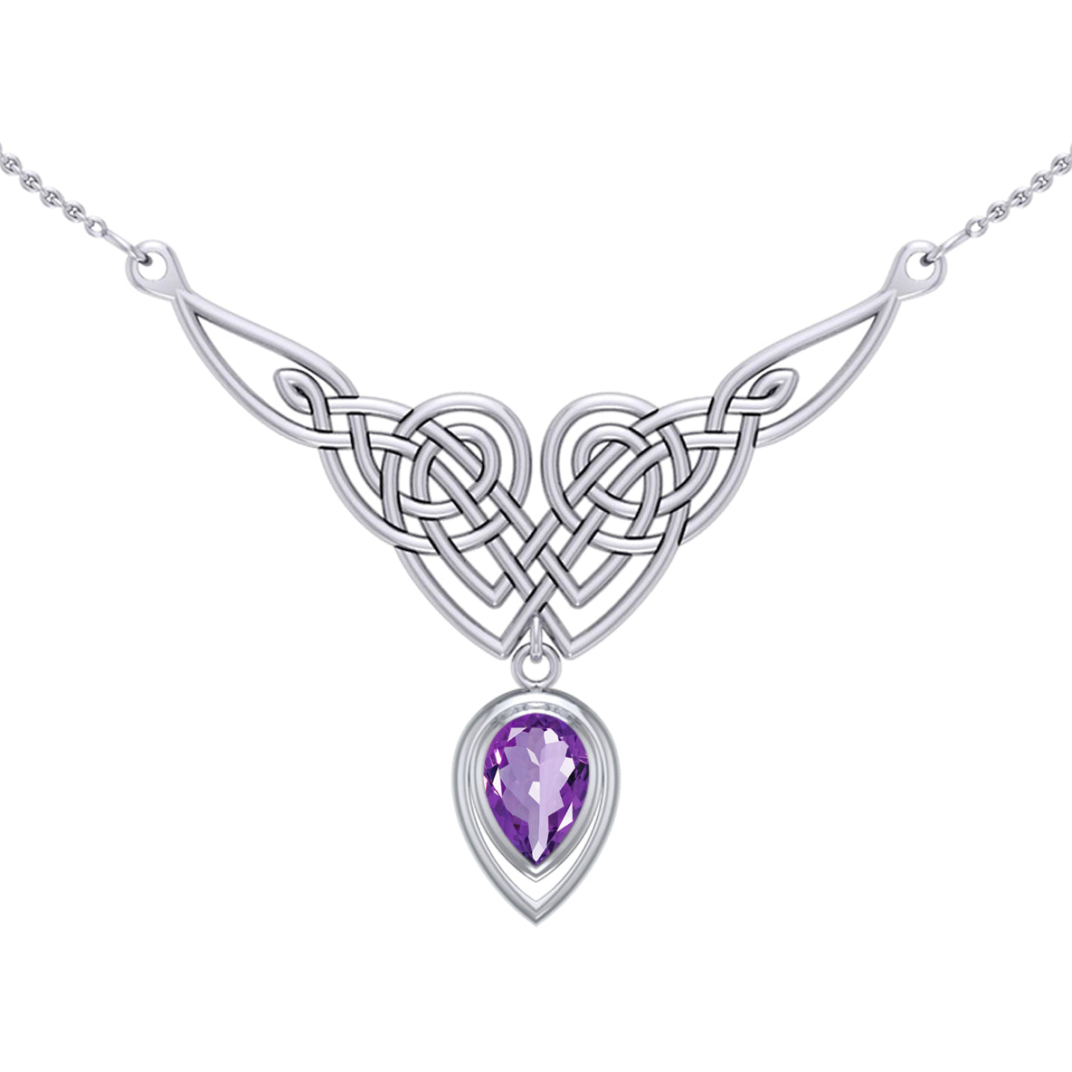 Celtic Knotwork Sterling Silver Necklace with Large Gemstone TNC573