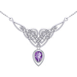Celtic Knotwork Sterling Silver Necklace with Large Gemstone TNC573