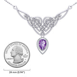 Celtic Knotwork Sterling Silver Necklace with Large Gemstone TNC573