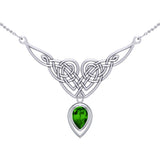 Celtic Knotwork Sterling Silver Necklace with Large Gemstone TNC573