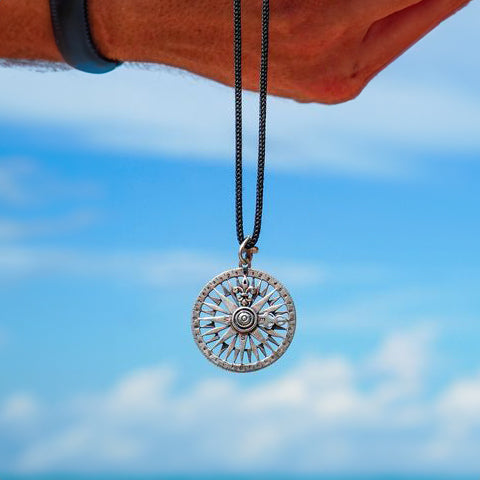 Fleur de Lis Rose Compass Sterling Silver Pendant TP1118