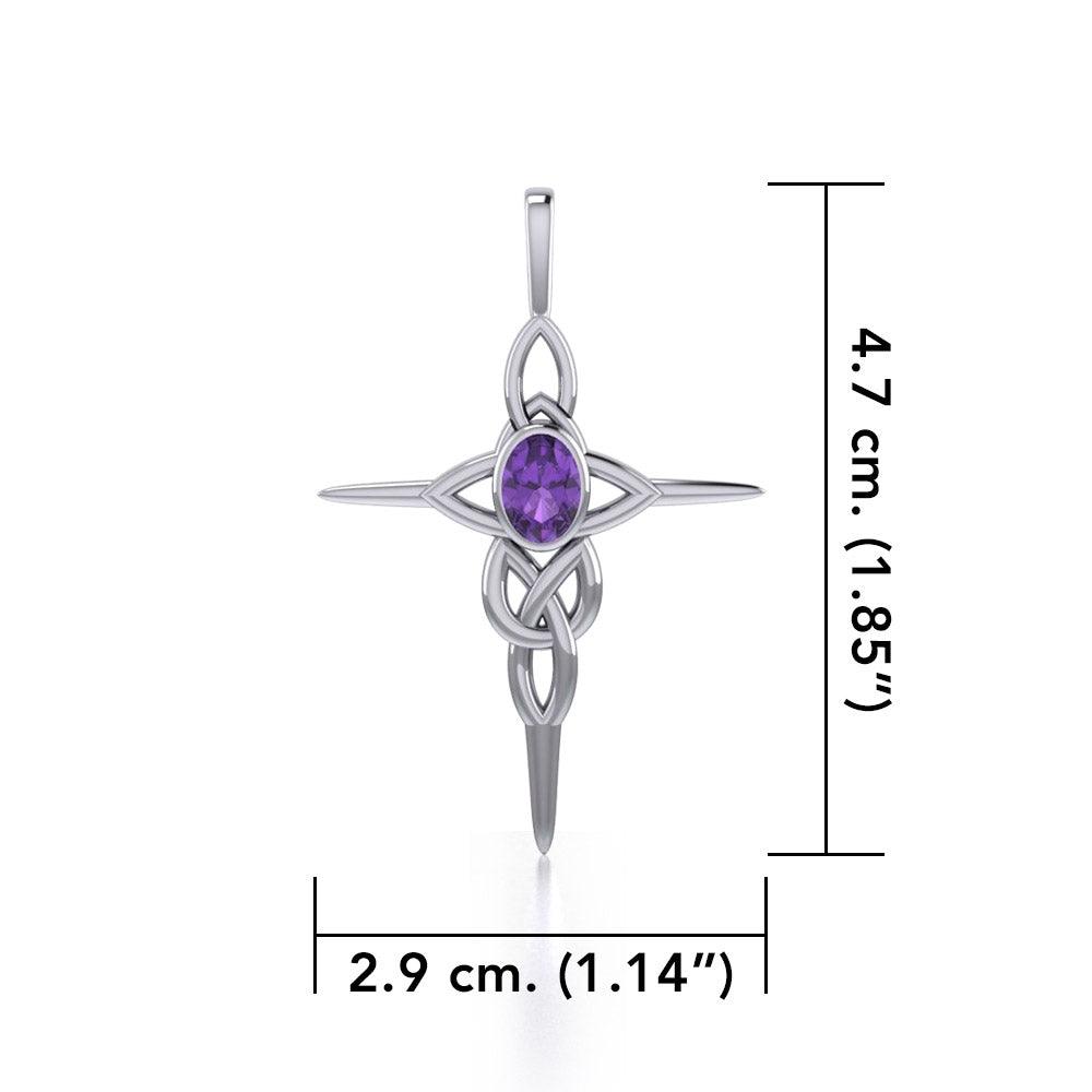 Modern Celtic Knotwork Cross Silver and Gem Pendant TP1213 - Jewelry