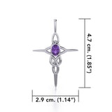 Modern Celtic Knotwork Cross Silver and Gem Pendant TP1213 - Jewelry