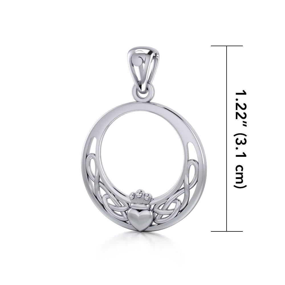 Claddagh & Celtic Knotwork Sterling Silver Pendant TP1442