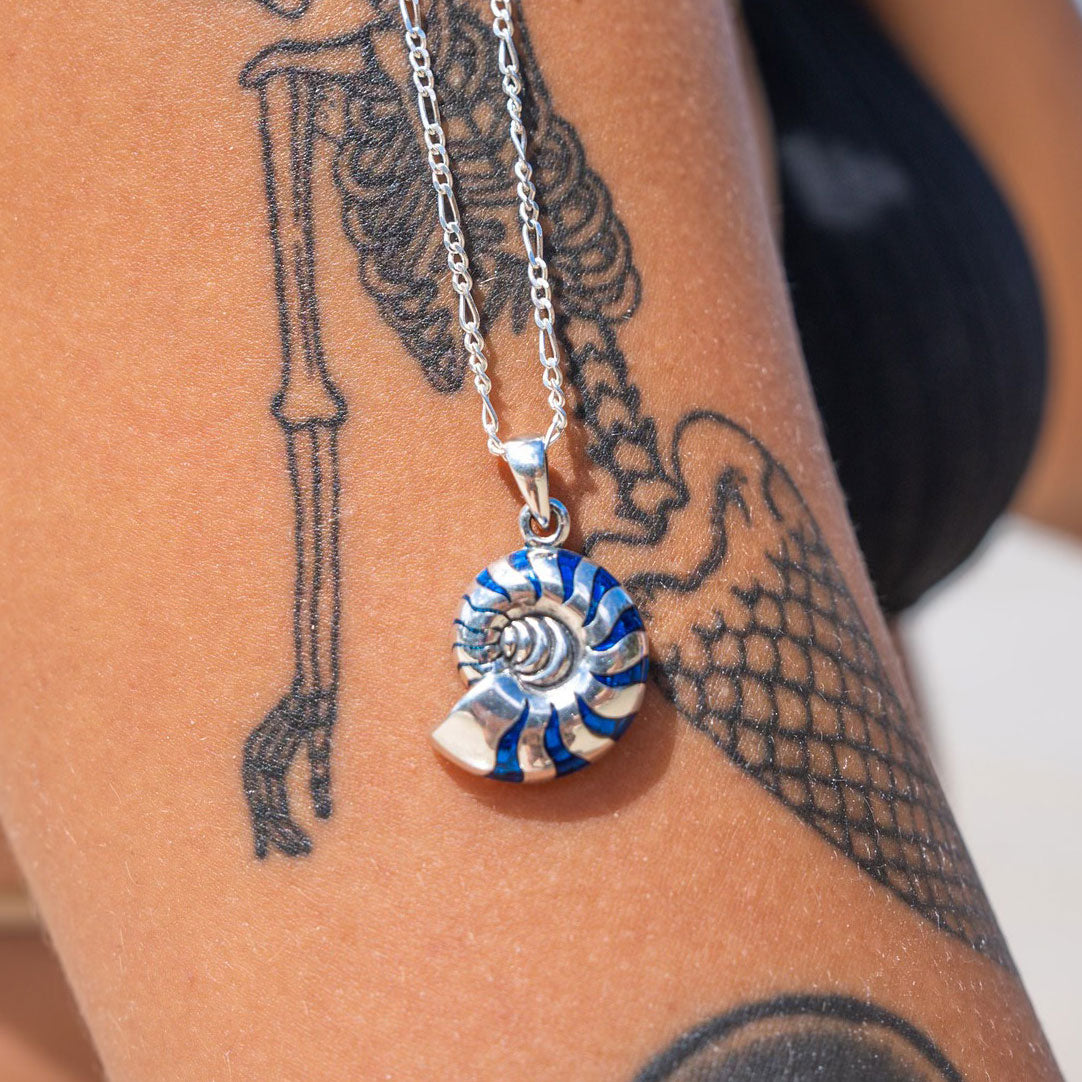 Charmed by the Rhythmic Spiral Nautilus Sterling Silver Pendant  TP3106