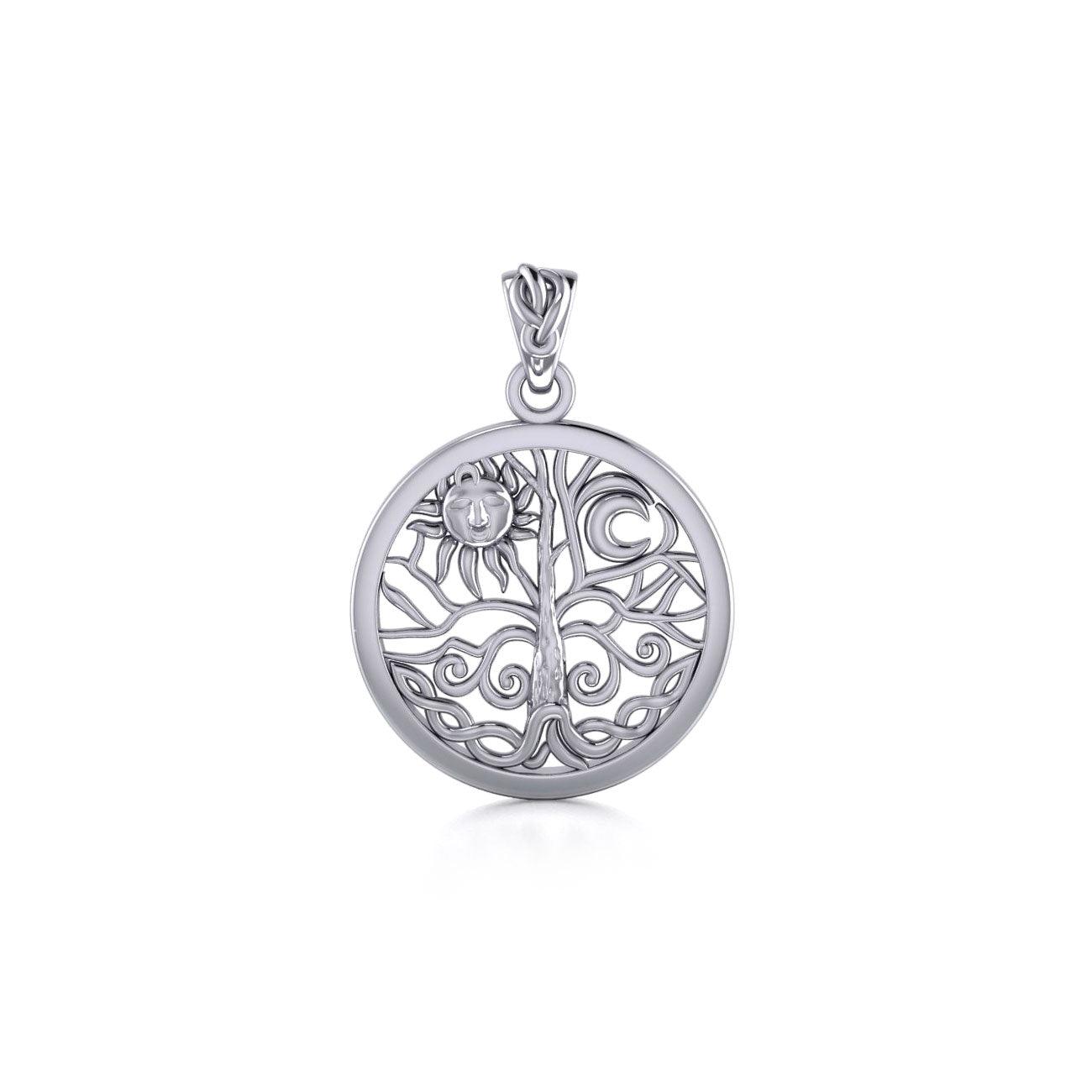 Sun & Moon Tree of Life ~ Sterling Silver Jewelry Pendant TP3109 - Jewelry
