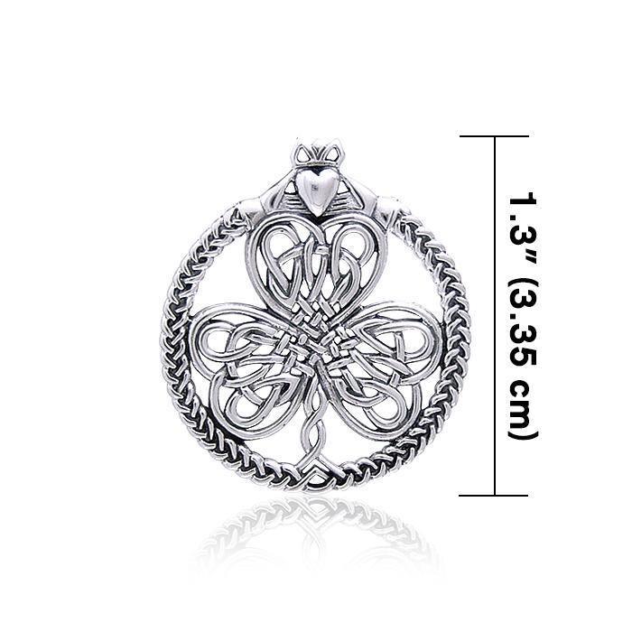 Celtic Knotwork Shamrock & Irish Claddagh Sterling Silver Pendant by Courtney Davis TP3417