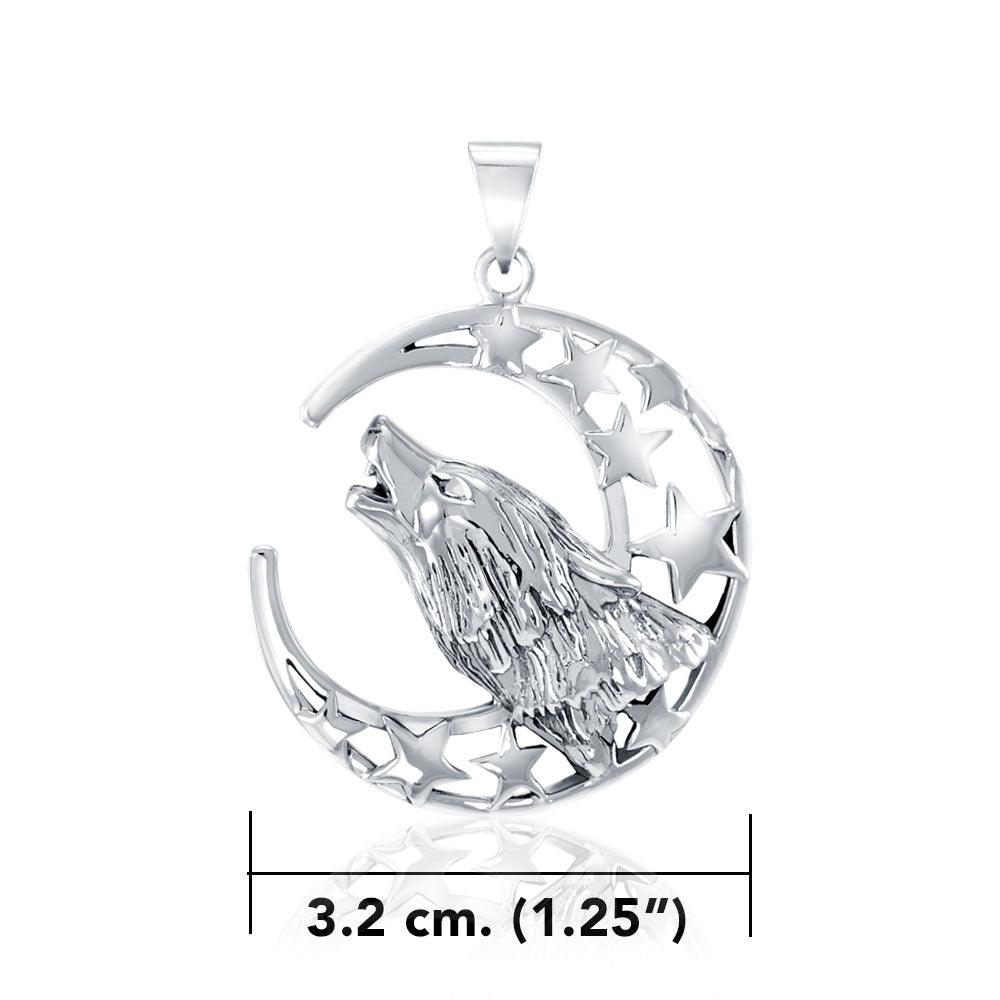 Baying wolf around the celestial beauty ~ Sterling Silver Jewelry Pendant TP831 - Jewelry