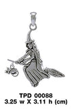 A bewitching moonlight ride ~ Witch on Broomstick Sterling Silver Pendant TPD088