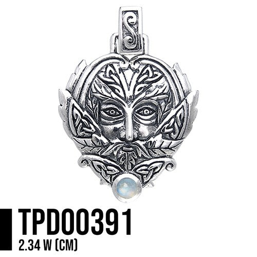 Green Man Sterling Silver Pendant With Gem TPD391