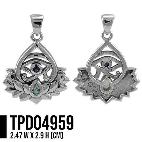 Eye of Horus and Lotus with Gemstone Silver Pendant TPD4959 - Jewelry