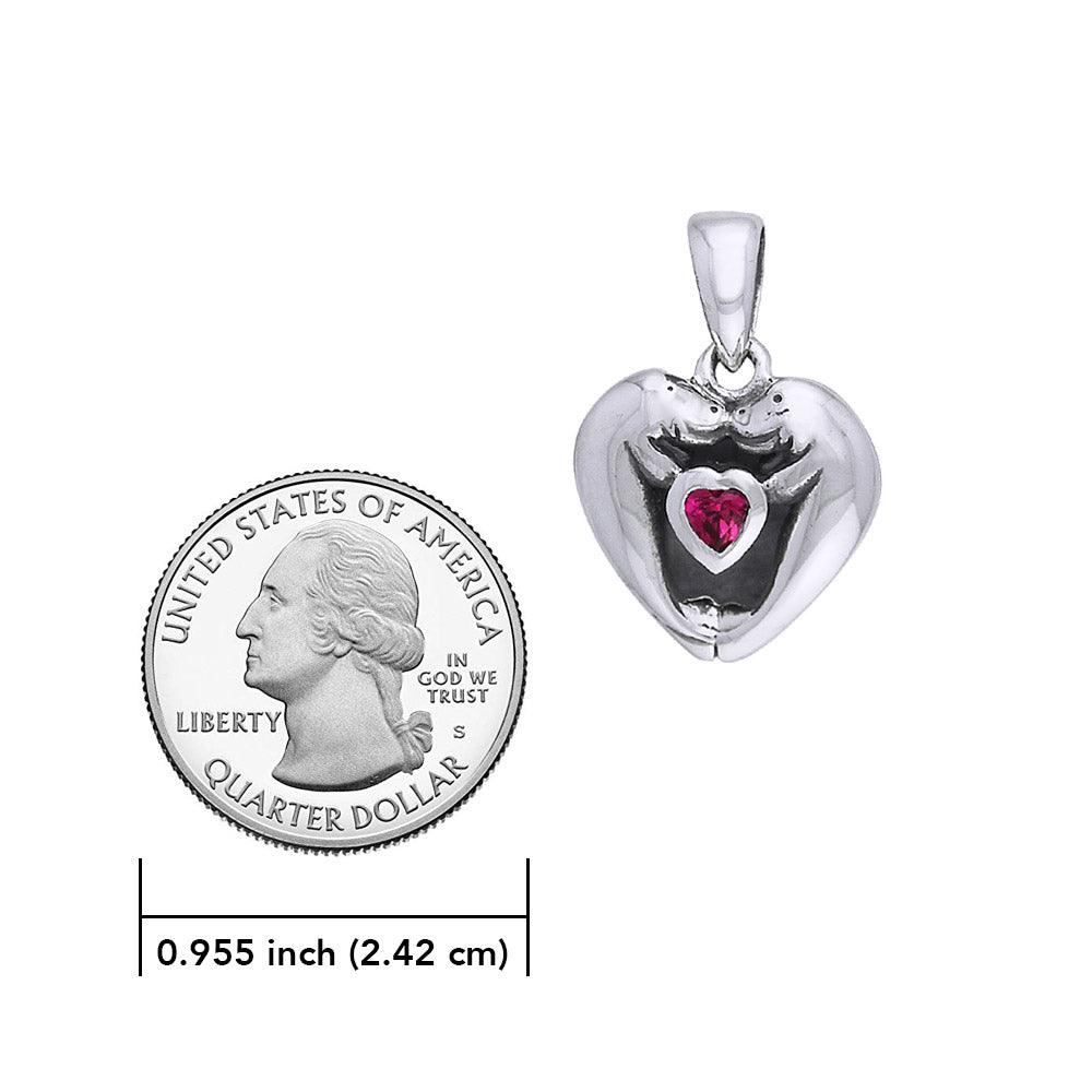 I Love Manatees With Heart Shape Gemstone Sterling Silver Pendant TPD060 - Jewelry