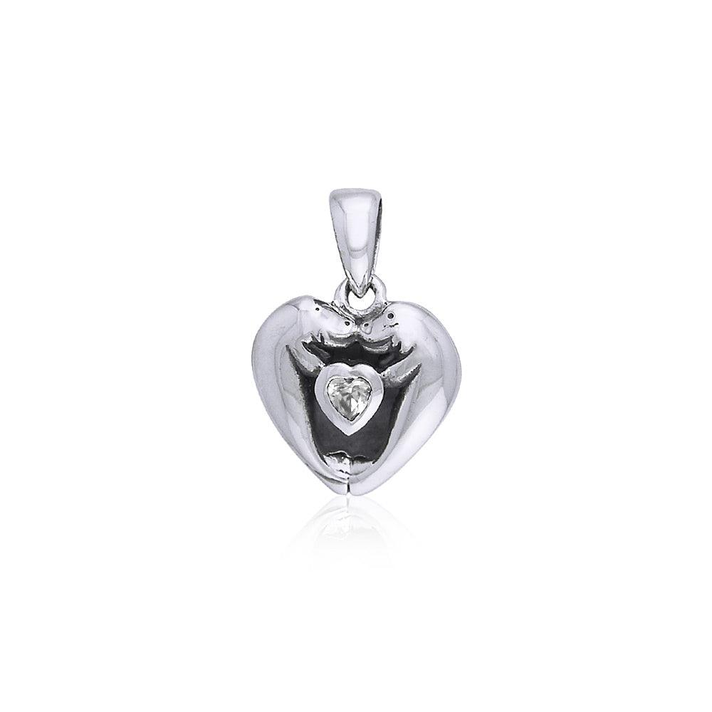 I Love Manatees With Heart Shape Gemstone Sterling Silver Pendant TPD060 - Jewelry