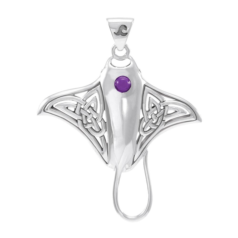 Grant the positive energy ~ Sterling Silver Manta Ray Pendant Jewelry with Gemstone TPD072 - Jewelry