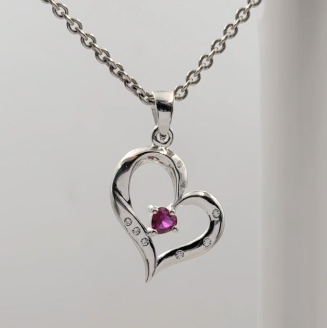 Elegant Heart Sterling Silver Pendant with Gemstone TPD2962
