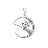 Moon Pentacle with Broom Silver Pendant TPD3386