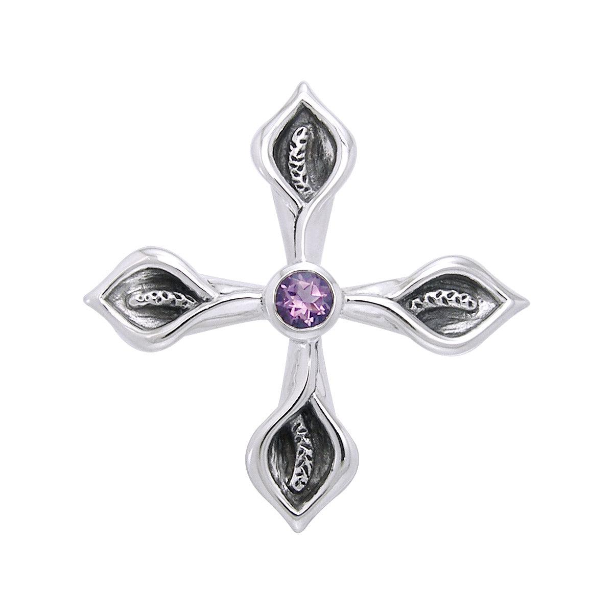 Calla Lily Cross Silver Pendant with Gemstone TPD3392 - Jewelry