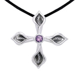 Calla Lily Cross Silver Pendant with Gemstone TPD3392 - Jewelry