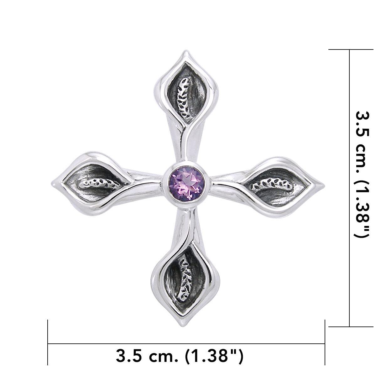 Calla Lily Cross Silver Pendant with Gemstone TPD3392 - Jewelry
