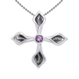 Calla Lily Cross Silver Pendant with Gemstone TPD3392 - Jewelry
