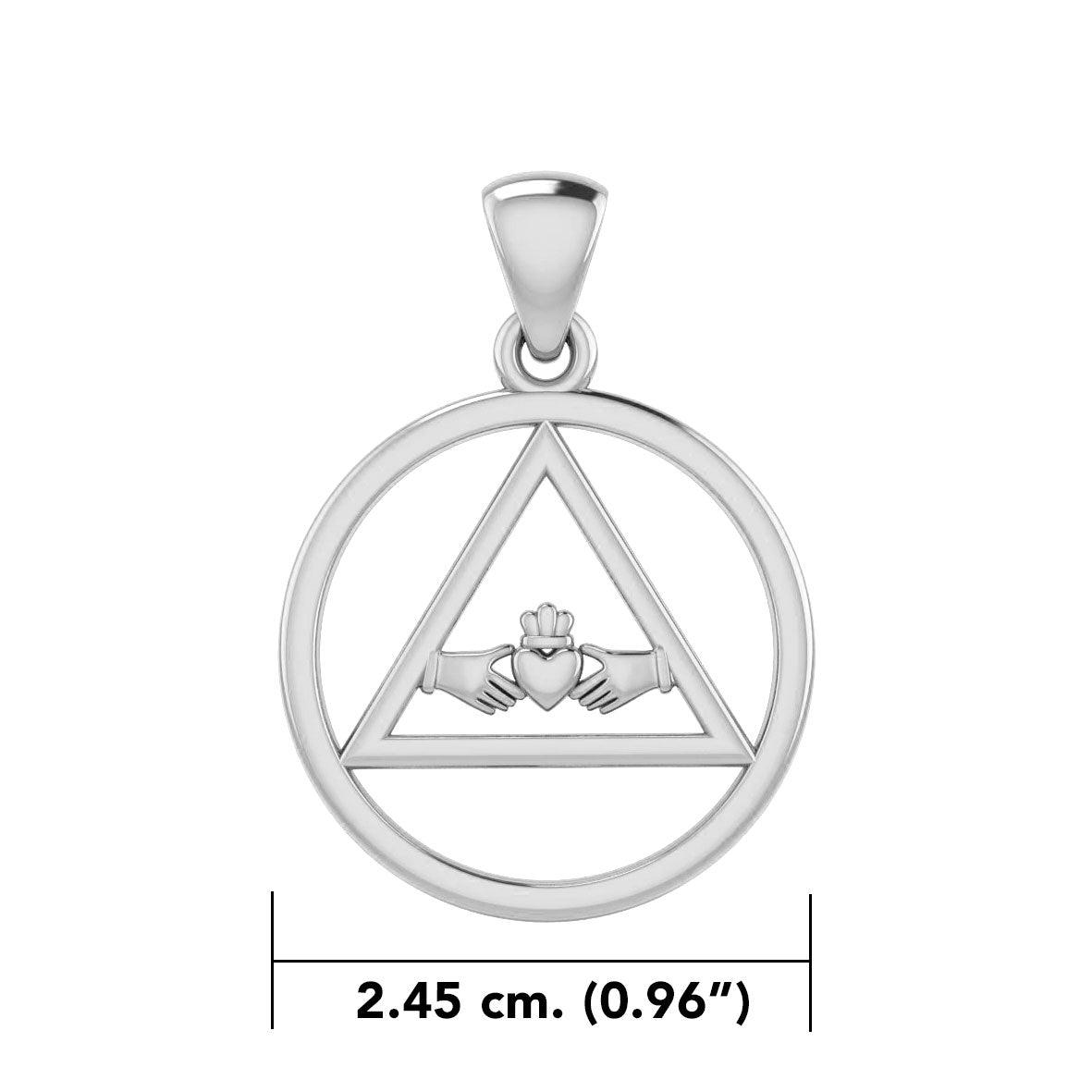 Claddagh in AA Recovery Symbol Silver Pendant TPD386 - Jewelry