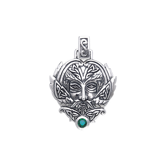 Green Man Sterling Silver Pendant With Gem TPD391