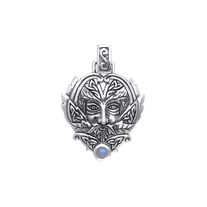 Green Man Sterling Silver Pendant With Gem TPD391