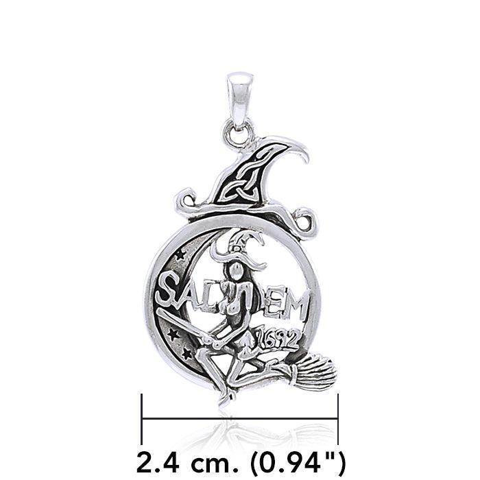 Salem Witch Resting on the Crescent Moon ~ Sterling Silver Pendant TPD4241