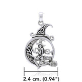 Salem Witch Resting on the Crescent Moon ~ Sterling Silver Pendant TPD4241