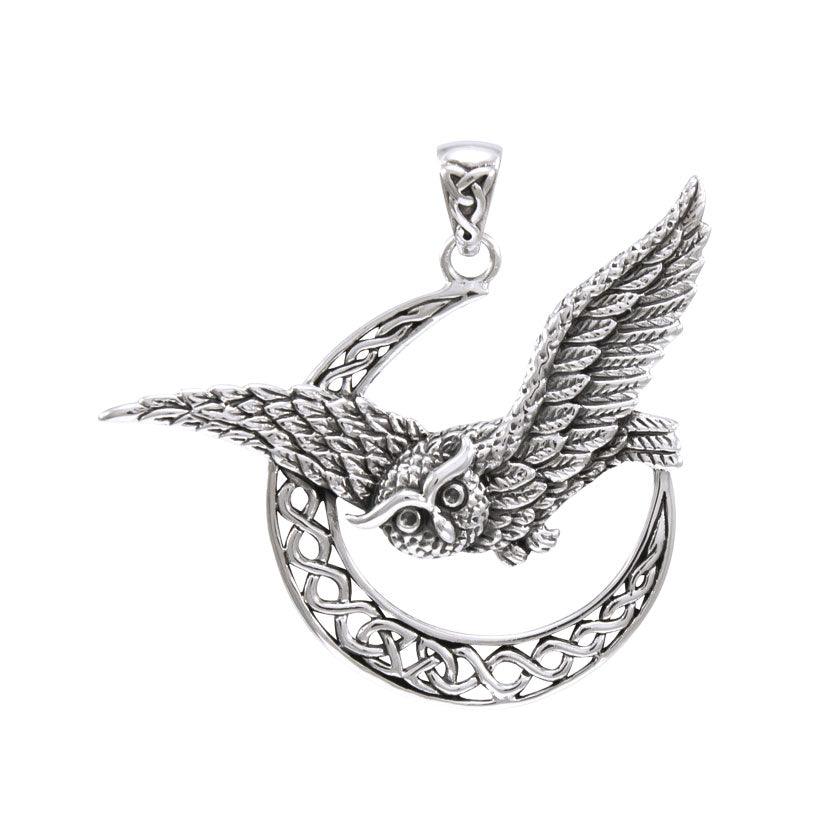 Owl with Celtic Crescent Moon Silver Pendant TPD4337 - Jewelry