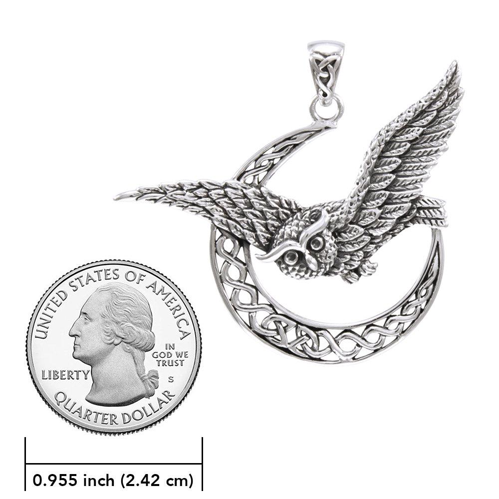 Owl with Celtic Crescent Moon Silver Pendant TPD4337 - Jewelry