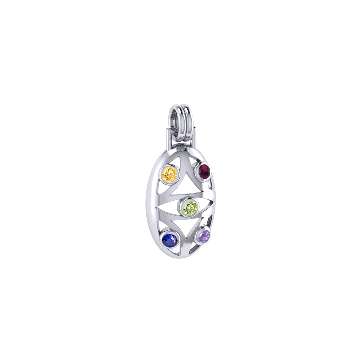 Oval Flower Of Life Sterling Silver Pendant With Gem TPD440