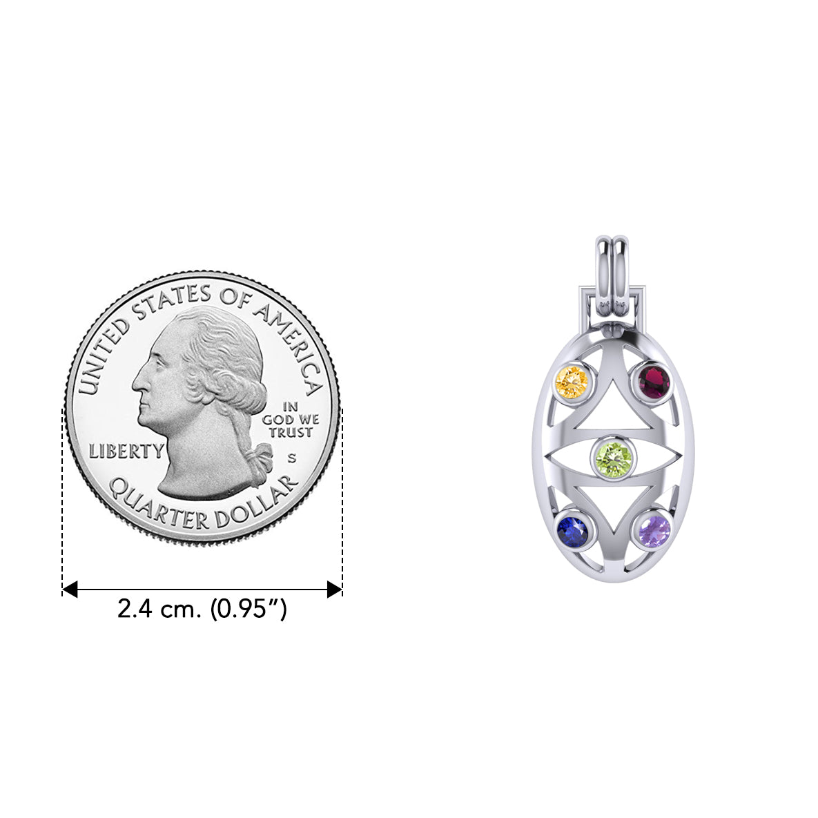 Oval Flower Of Life Sterling Silver Pendant With Gem TPD440