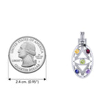 Oval Flower Of Life Sterling Silver Pendant With Gem TPD440