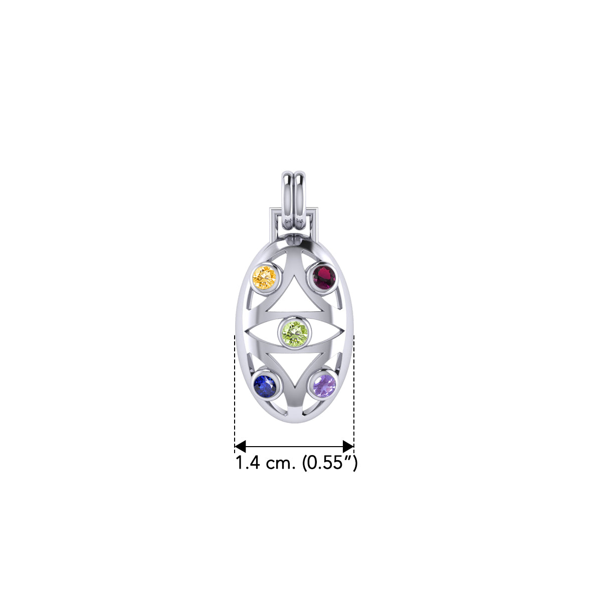 Oval Flower Of Life Sterling Silver Pendant With Gem TPD440