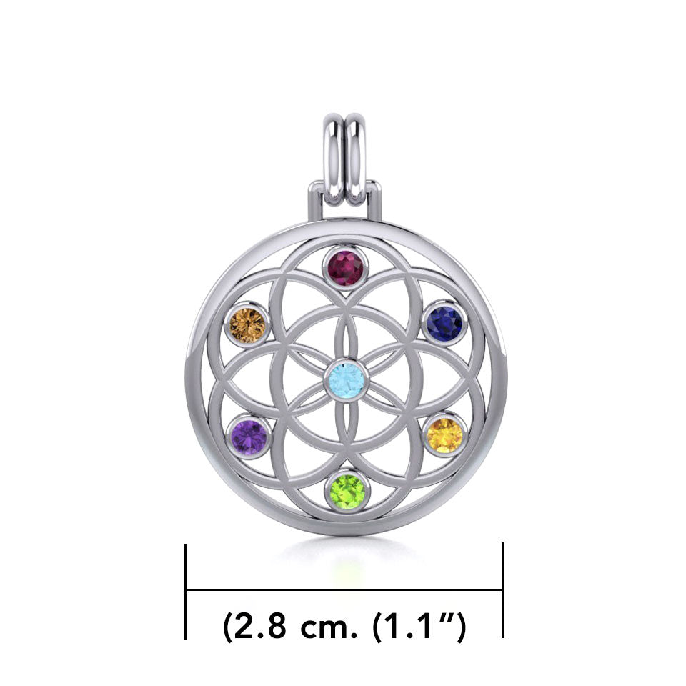 Flower of Life with powerful life force Chakra stone Sterling silver TPD452
