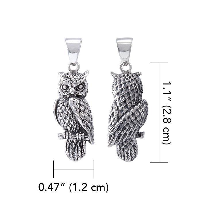 Wise and ever watchful ~ Sterling Silver Jewelry Horned Owl 3 Dimensional Pendant TPD4586 - Jewelry