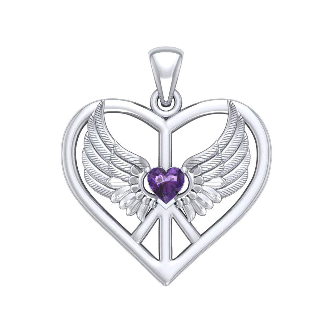 Wrapped in the Wings of an Angel ~ Sterling Silver Peace Symbol Pendant Jewelry TPD5109 - Jewelry