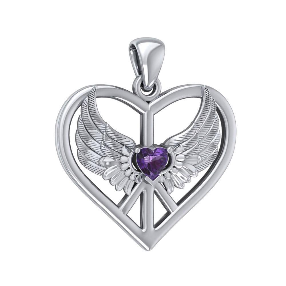 Wrapped in the Wings of an Angel ~ Sterling Silver Peace Symbol Pendant Jewelry TPD5109 - Jewelry