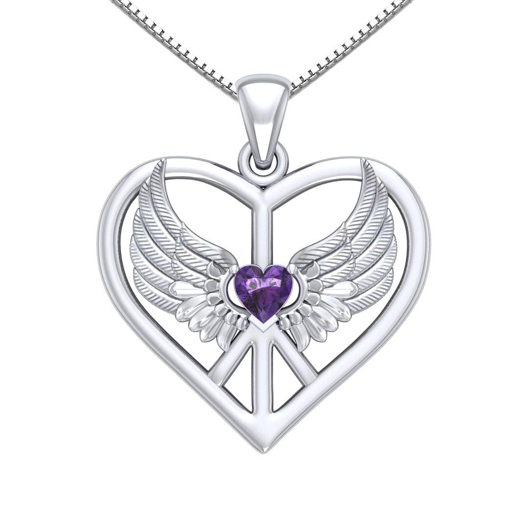 Wrapped in the Wings of an Angel ~ Sterling Silver Peace Symbol Pendant Jewelry TPD5109 - Jewelry