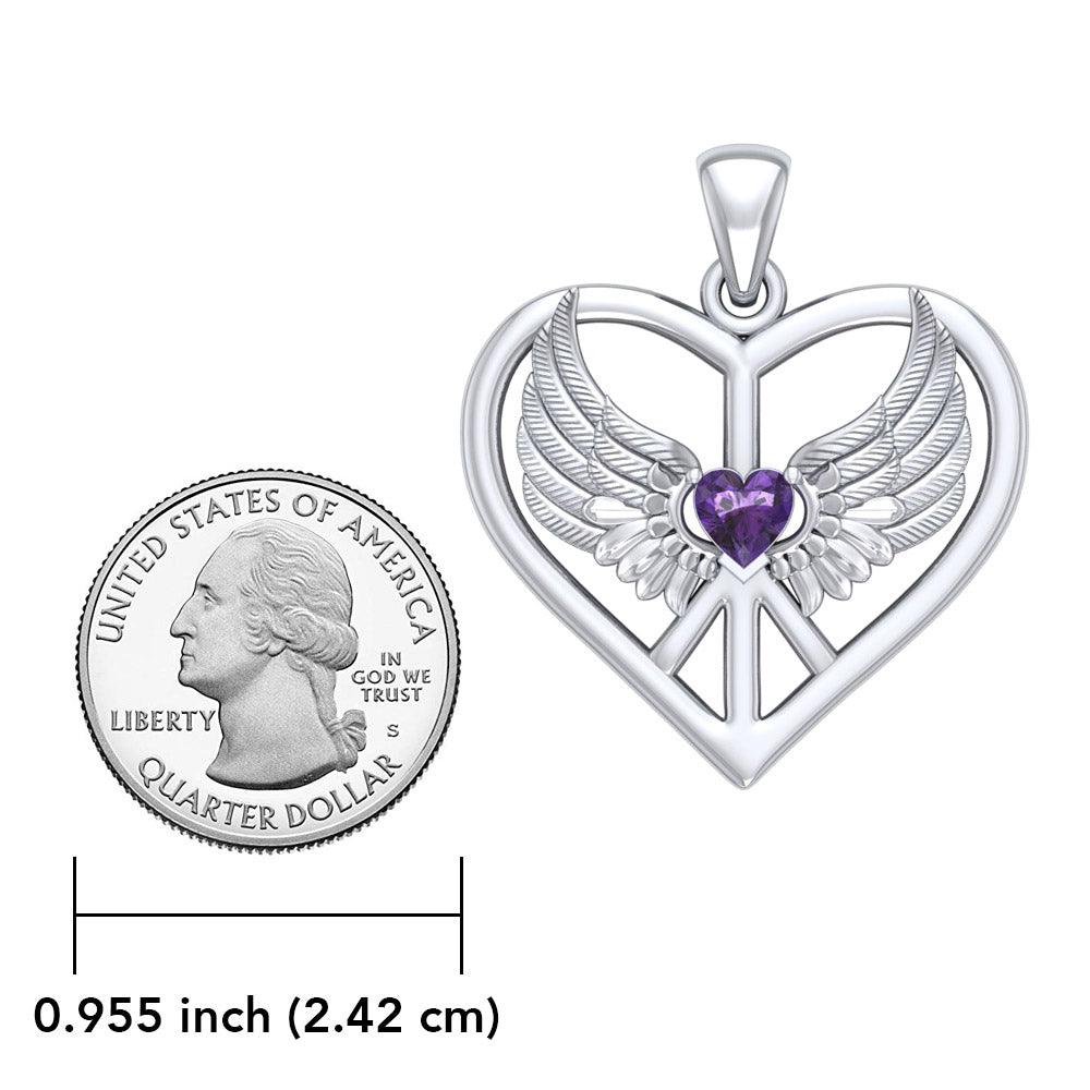 Wrapped in the Wings of an Angel ~ Sterling Silver Peace Symbol Pendant Jewelry TPD5109 - Jewelry