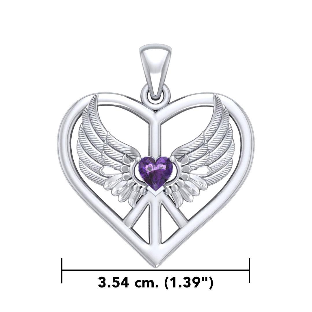 Wrapped in the Wings of an Angel ~ Sterling Silver Peace Symbol Pendant Jewelry TPD5109 - Jewelry