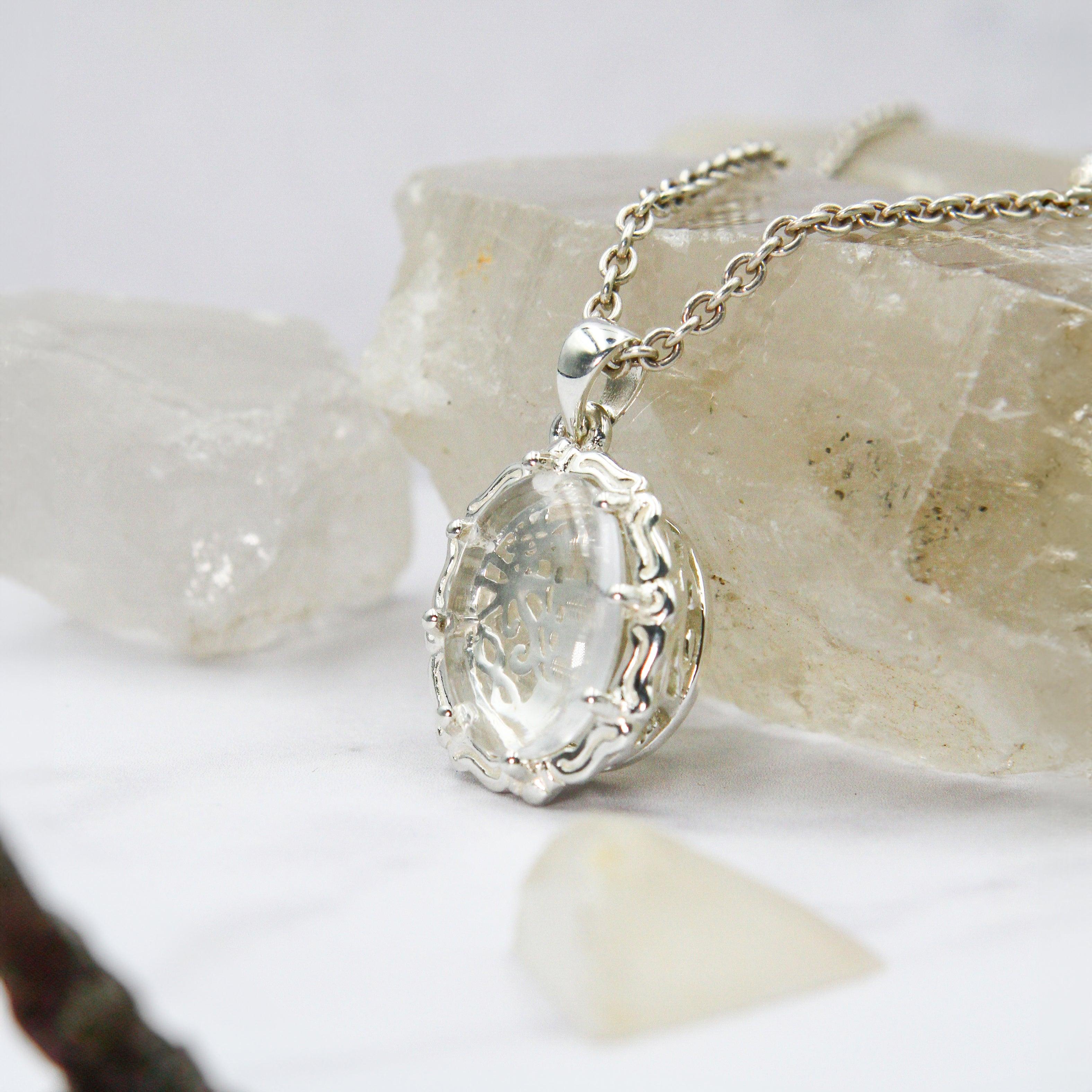 Tree of Life Sterling Silver Pendant with Natural Clear Quartz TPD5113 - Jewelry