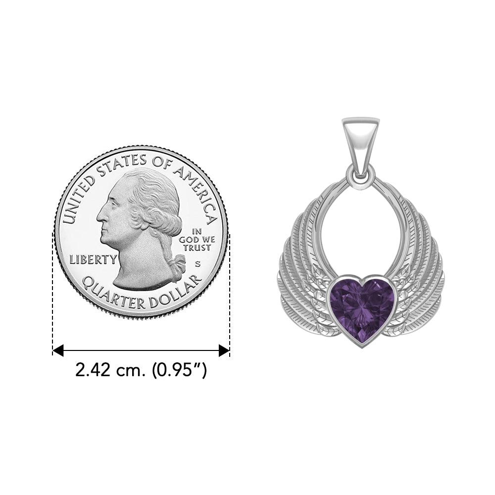 Gemstone Heart Angel Wings Silver Pendant TPD5169 - Jewelry