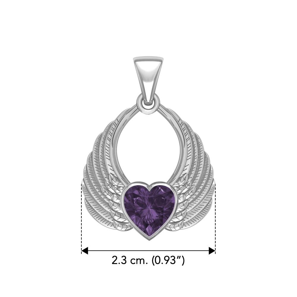 Gemstone Heart Angel Wings Silver Pendant TPD5169 - Jewelry